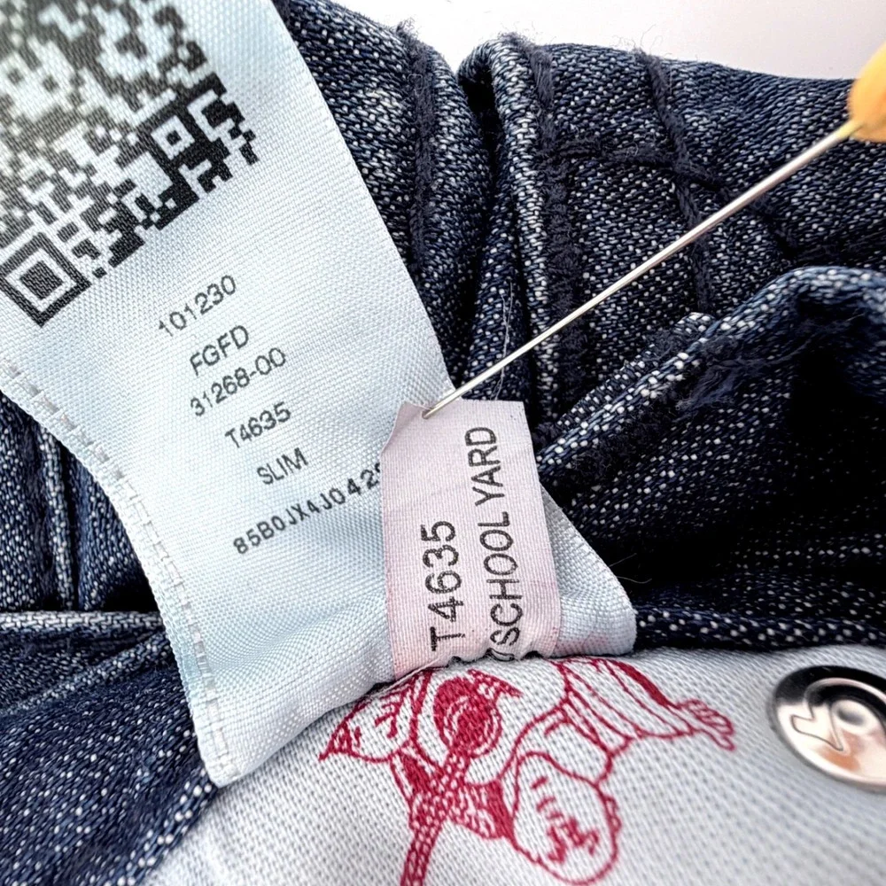 True Religion Slim Jeans Mens 34 Blue‎ Exc Faded Whiskered Red Plaid Straight
